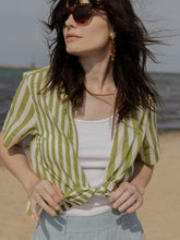 Fair Trade Benji Button Down Shirt in Green Stripe