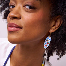 Oval Ceramic Earrings With Tomatoes + Blue Plaid