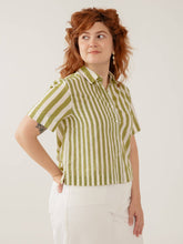 Fair Trade Benji Button Down Shirt in Green Stripe