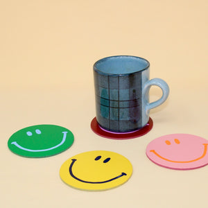 Happy Face Smiley Leather Coasters (Multiple Colors/Sold Separately)