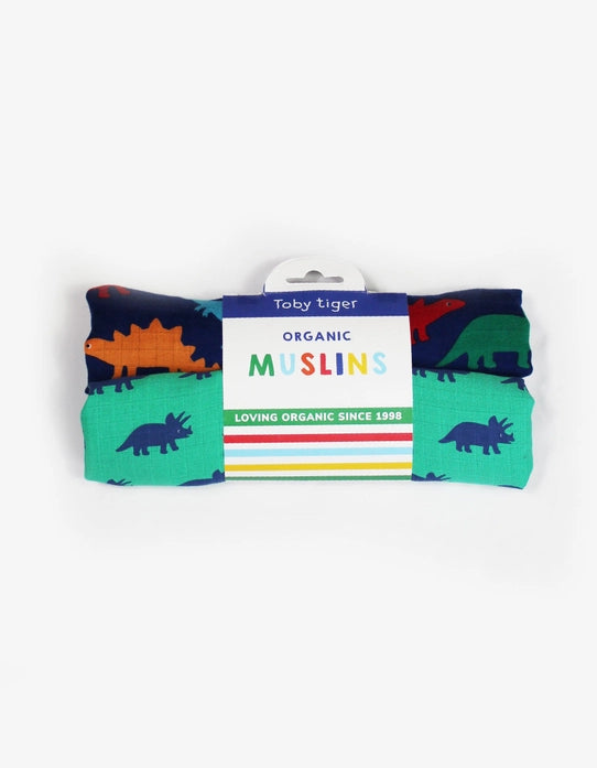 Rainbow Dinosaur Organic Muslin Swaddles (2 Piece Set)