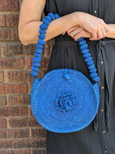 Bold Indigo Twisted Handle Round Raffia Purse