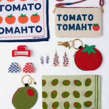 Oval Ceramic Earrings With Tomatoes + Blue Plaid