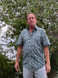 Men's Button Down Shirt— Blue Medallion