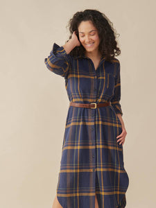 Sutton Shirtdress - Navy Yellow Plaid