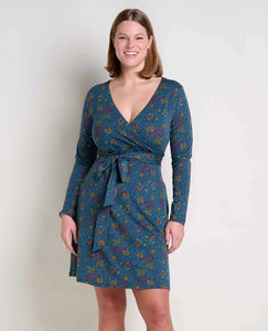 Cue Navy Floral Wrap Long Sleeve Dress