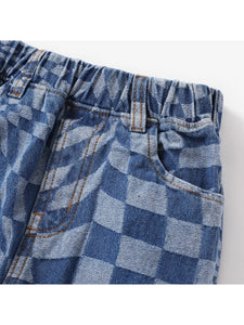 Avant-Garde Grid/Houndstooth Diamond Pattern Denim Jeans
