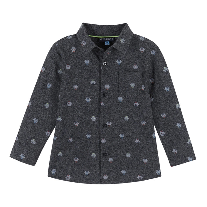 Boys Robot Pique Knit Buttondown