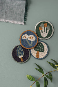 Hand-Beaded Mushroom Coasters (Set of 4)