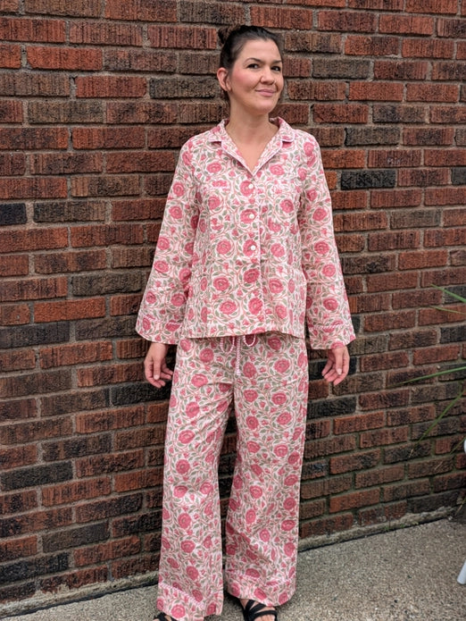 Women’s Cotton Pajama Set – Rose Garden