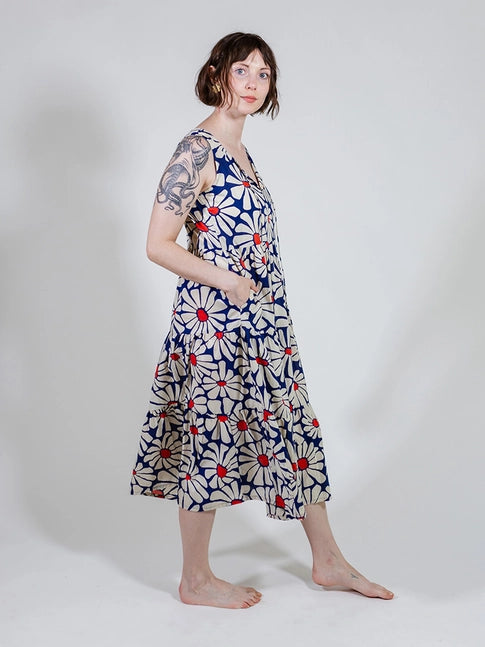 Navy Floral Thais Tiered Sleeveless Dress