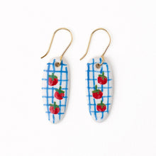 Oval Ceramic Earrings With Tomatoes + Blue Plaid