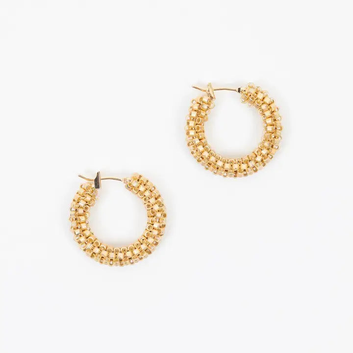 Delica Small Fair Trade Beaded Hoop Earrings - Gold or Silver