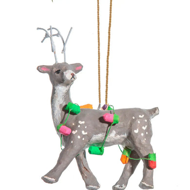 Paper Mache Reindeer & Lights Ornament