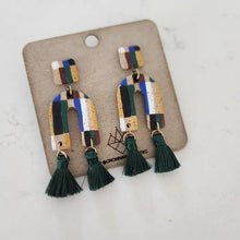 Speckled Pattern Block Arch Earrings with Tassels