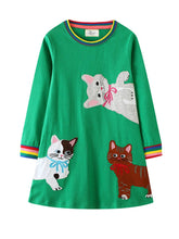 Cats Long Sleeve Cotton Princess Dress