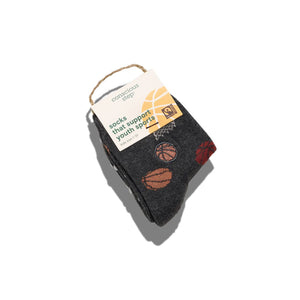 Kids Socks That Support Youth Sports (Gray Basketballs)