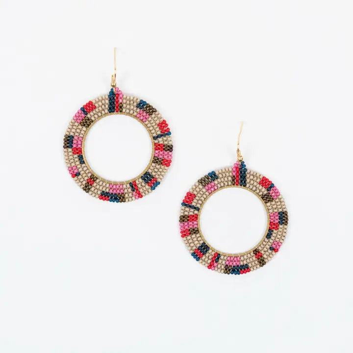 Circle Hoop Earrings With Square Designs Hoop Earrings (Multiple Colors)