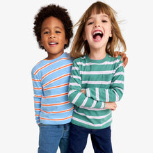 Kids Long Sleeve Pocket Tee in Cornflower & Clementine Varsity Stripe