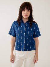 Benji Button Down Shirt - Hand Block Printed Indigo Goose