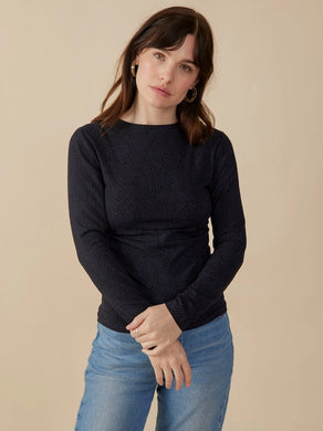 Midnight Tree Rings Long Sleeve Ruched Top