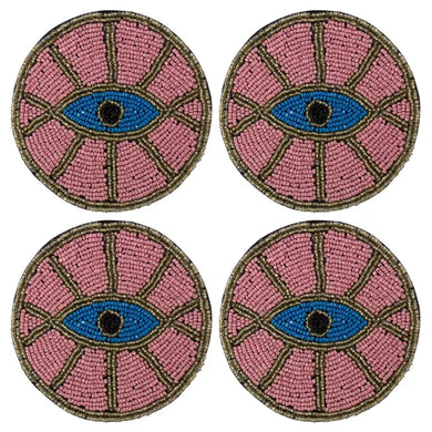 Pink Evil Eye Beaded Coasters