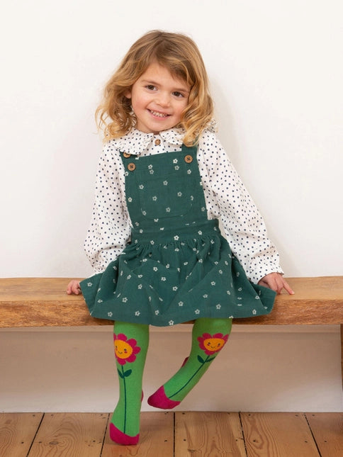 Green Corduroy Flower Dot Pinafore