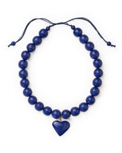 Emery Large Round Resin Bead With Heart Adjustable Necklace - Navy