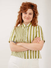 Fair Trade Benji Button Down Shirt in Green Stripe