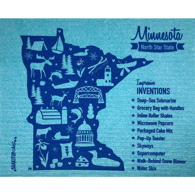 Fun Minnesota Map with Inventions Teal Swedish Dishcloth