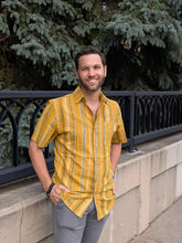 Men’s Hand Block Printed Button Down – Yellow/Blue/Cream