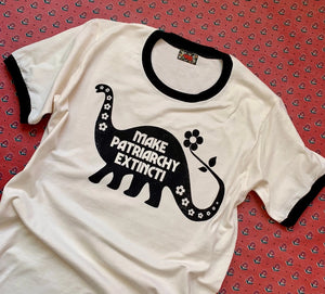 Make Patriarchy Extinct! Unisex Ringer Tee