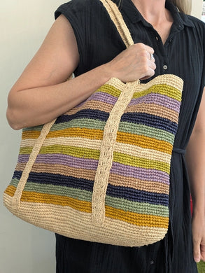 Handwoven Striped Raffia Tote