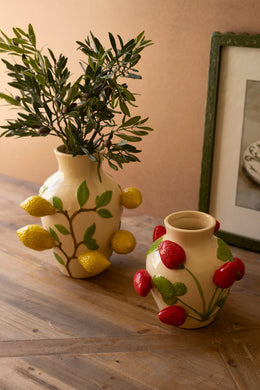 Ceramic Strawberry & Lemon Vases