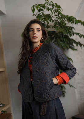 Brenda Jacket – Blue Denim with Orange Embroidery
