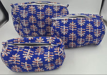 Blue Leaf Quilted Cosmetic Bag (3 Sizes, Sold Individually)