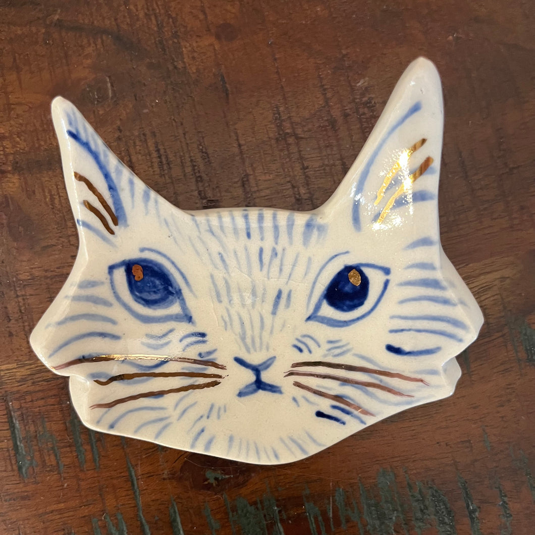 Hand Painted Cat Trinkets - Blue