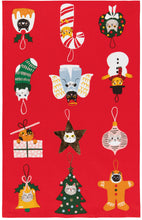 Bauble Cats Embellished Holiday Dishtowel in Red