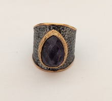 Wide Band Ring with Natural Stone or Pearl