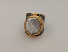 Wide Band Ring with Natural Stone or Pearl