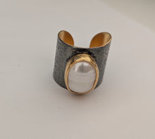 Wide Band Ring with Natural Stone or Pearl