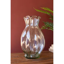 Large Glass Melon Vase with Ruffled Edge