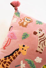Embroidered Velvet Pillow with Animals
