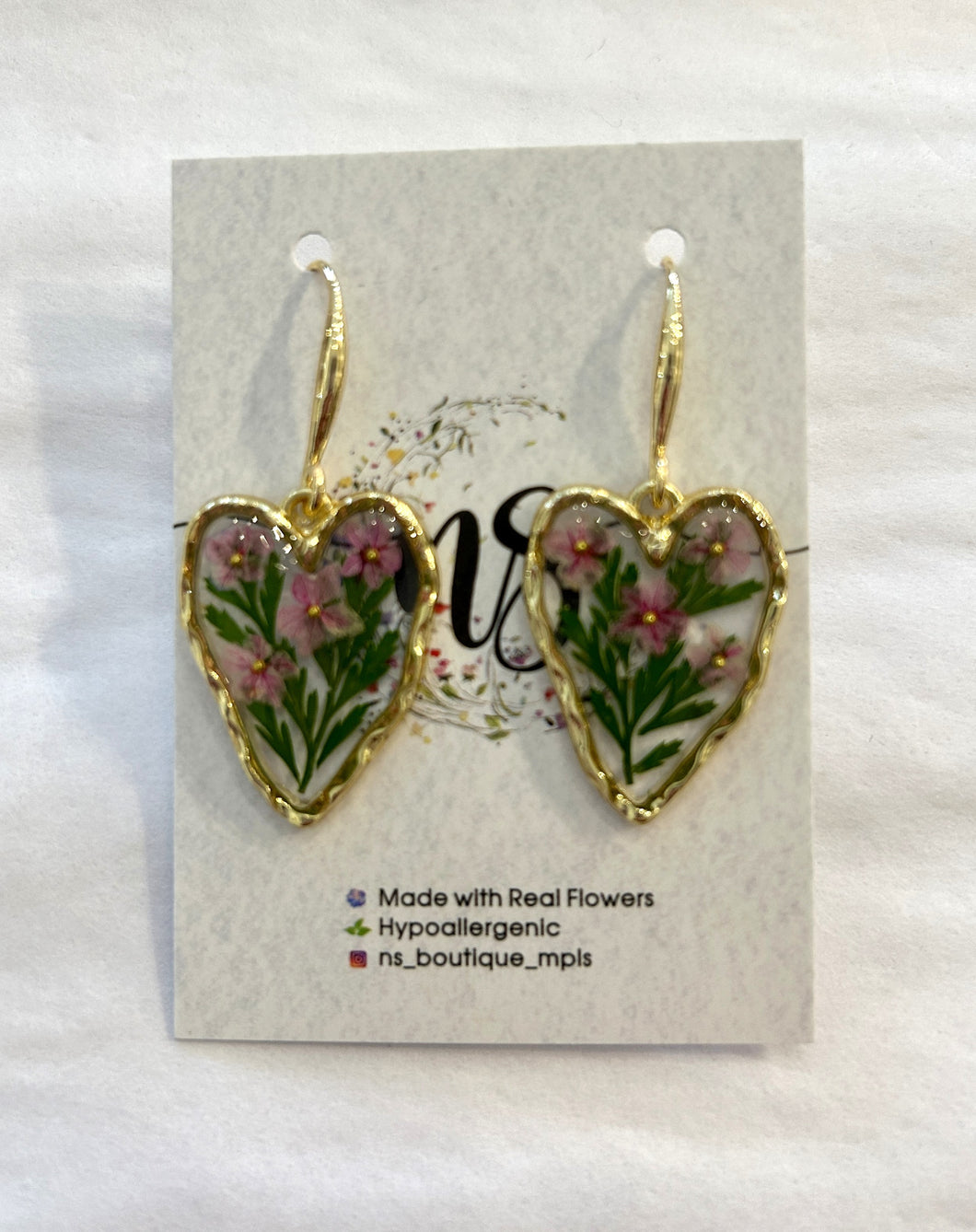 Fern & Didiscus Heart Earrings