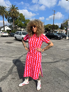 Pink Squiggle Jersey Maxi Dress
