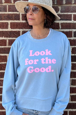 Look For The Good Crop Sweatshirt (Light Blue & Pink)
