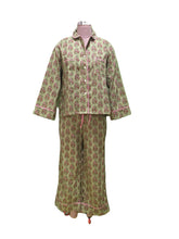 Women’s Cotton Pajama Set-- Green Pink Meadow Bloom