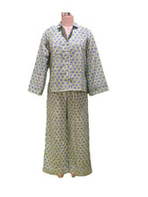 Women’s Cotton Pajama Set--Green with Blue Blossom