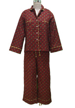Women’s Cotton Pajama Set--Maroon Buds with Gold