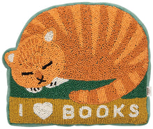 Book Club Cat Beaded Throw Pillow